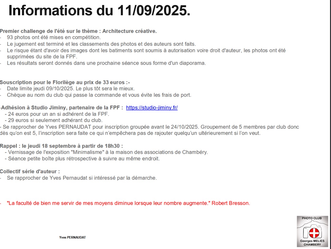2025-09-11 infos du club