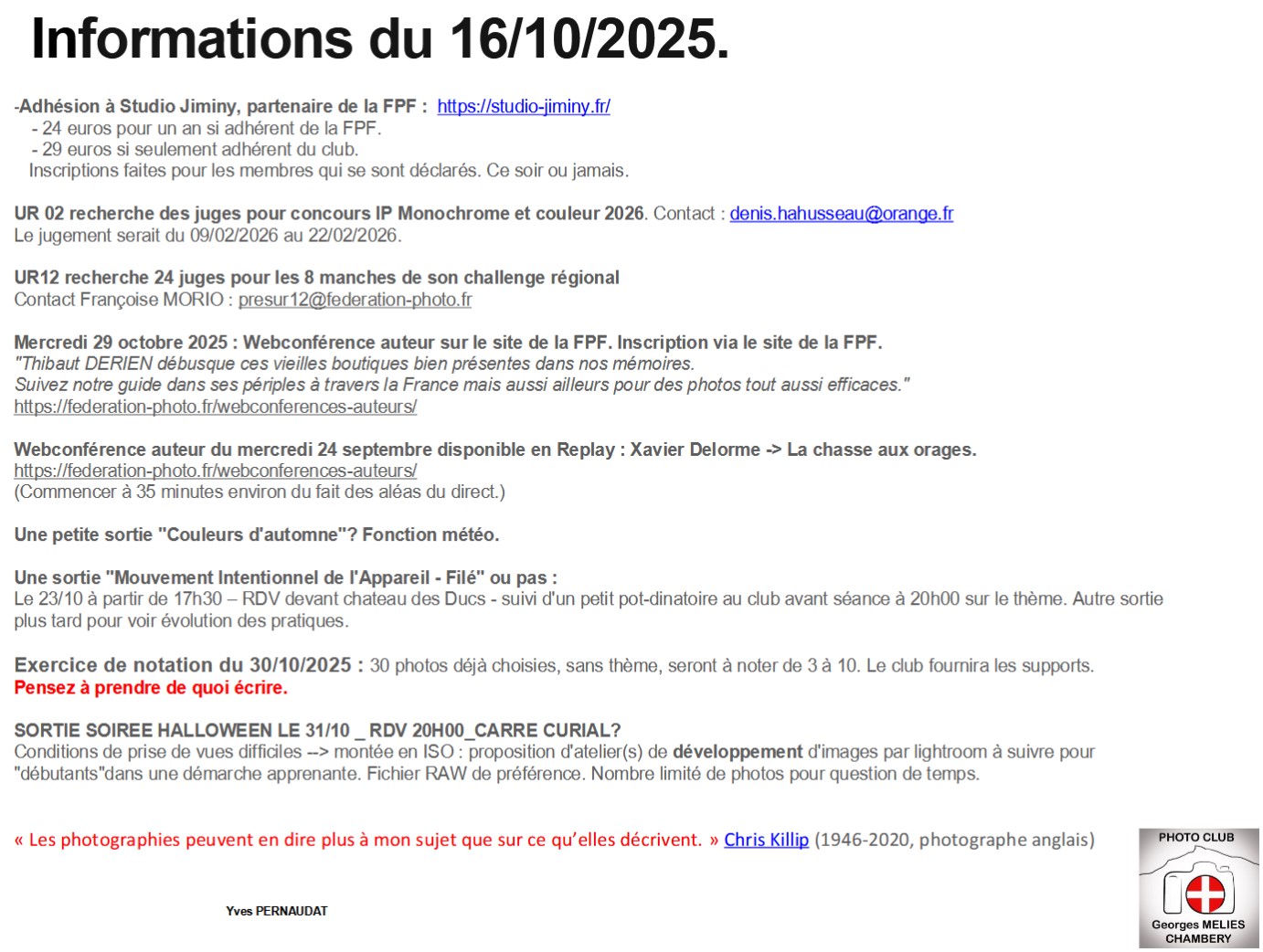 infos du 16/10/2025