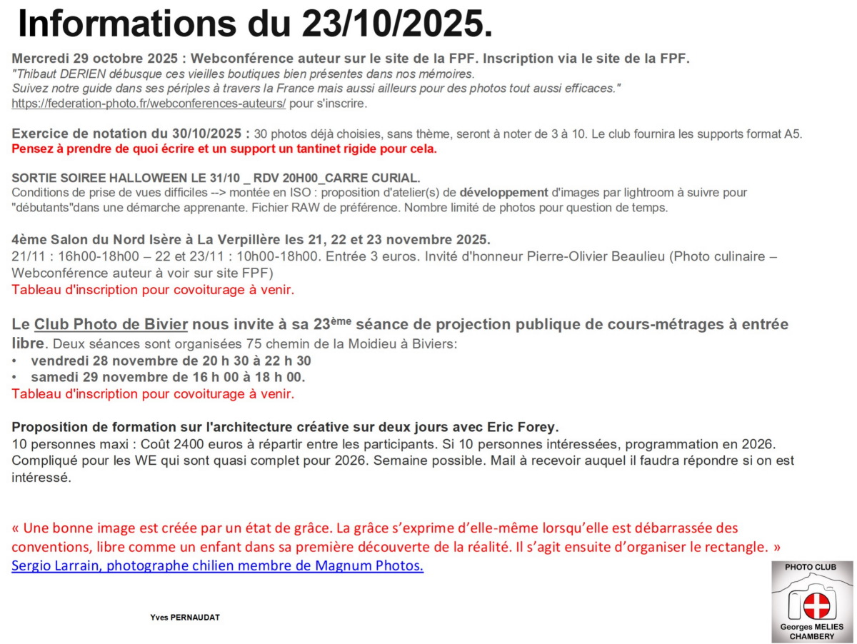 2025-10-23 infos du club