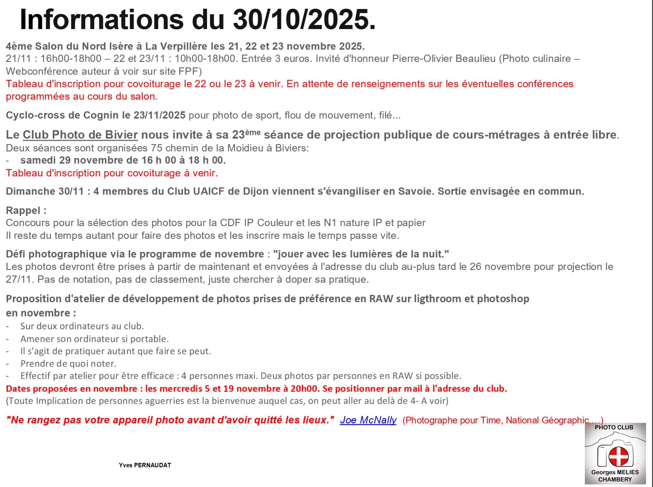 2025-10-30 infos du club