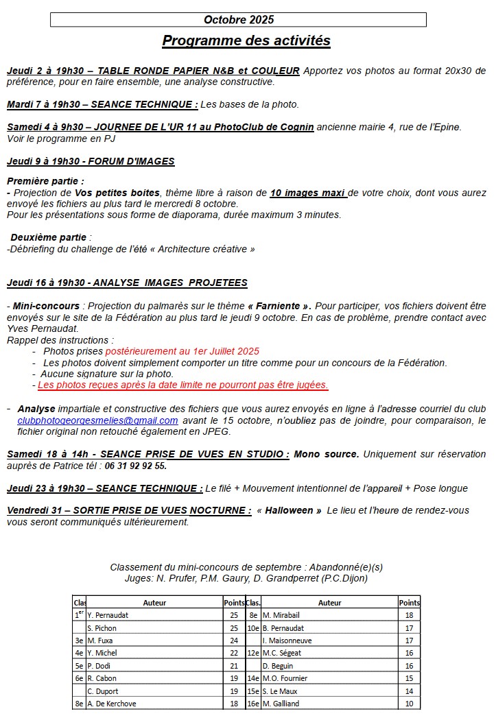 programme octobre 2025