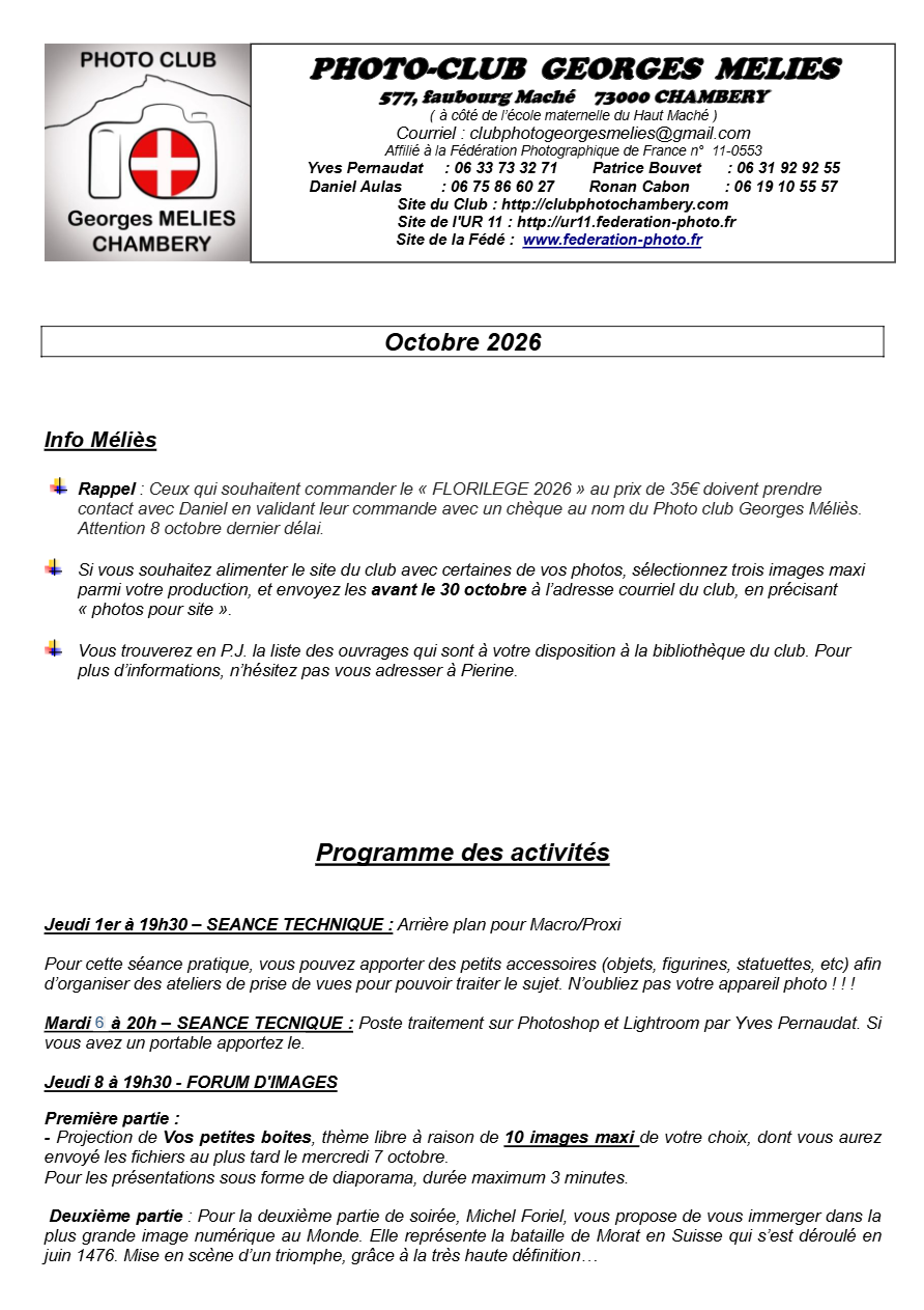 PROGRAMME OCTOBRE 2026 1
