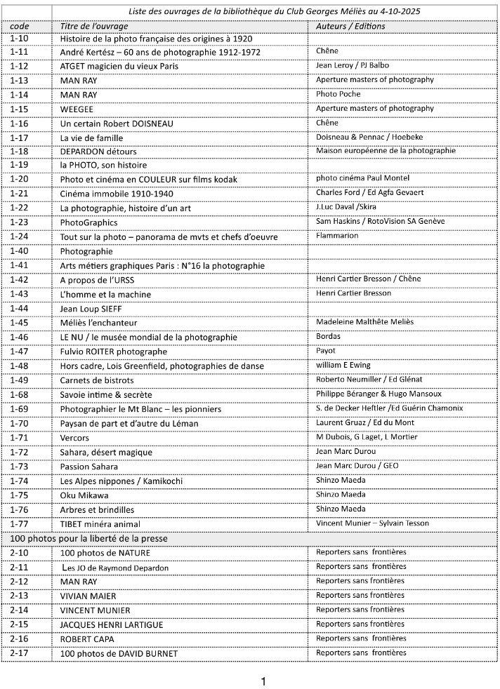 bibliothèque du club page 1