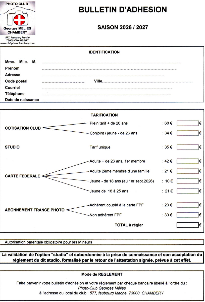 bulletin adhesion 2026-2027