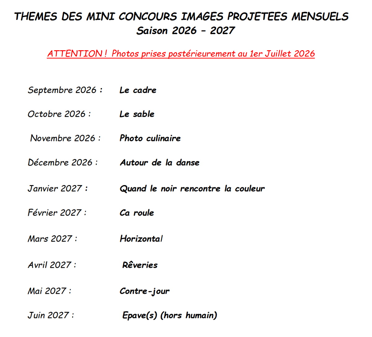 2026-2027 mini concours