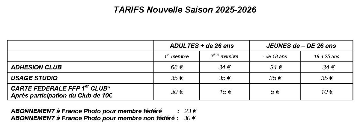 tarifs du club photo georges melies 2025 2026